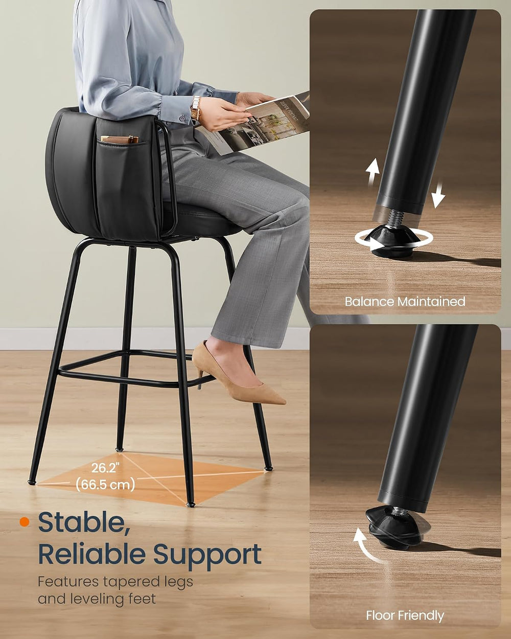 SONGMICS Home Bar Stools Set of 2, 360° Swivel,Bar Height