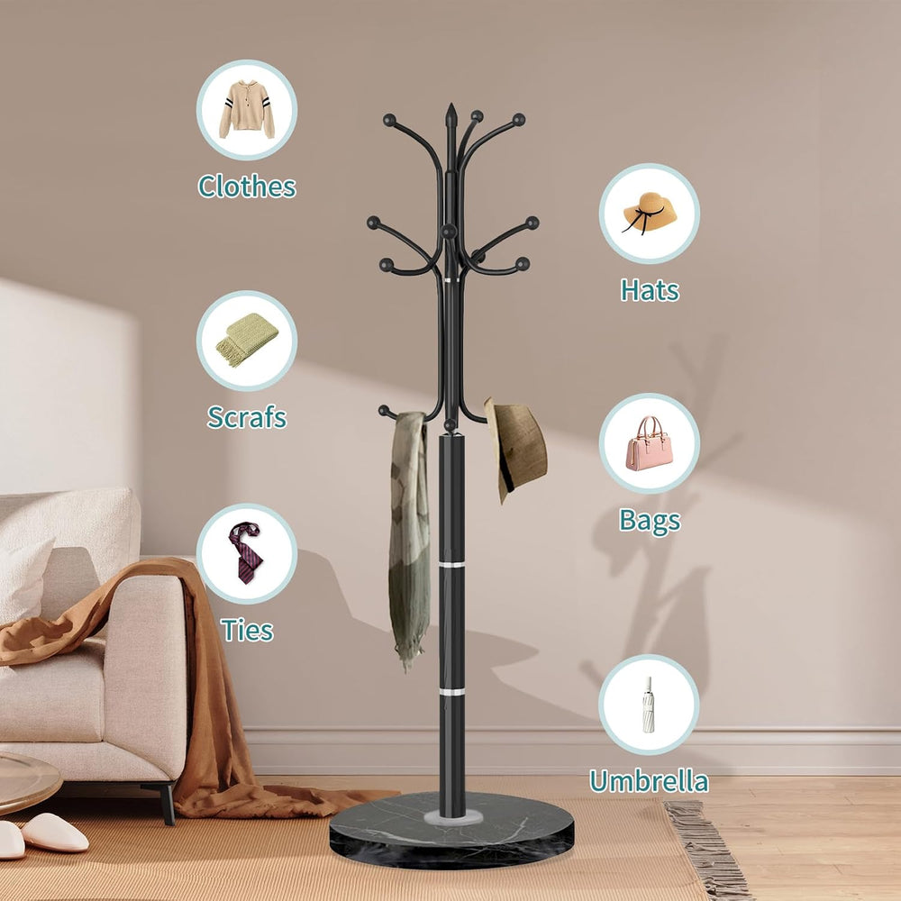 OIRUMIE Coat Rack,Coat Rack Freestanding with 12 Hooks Marble Base