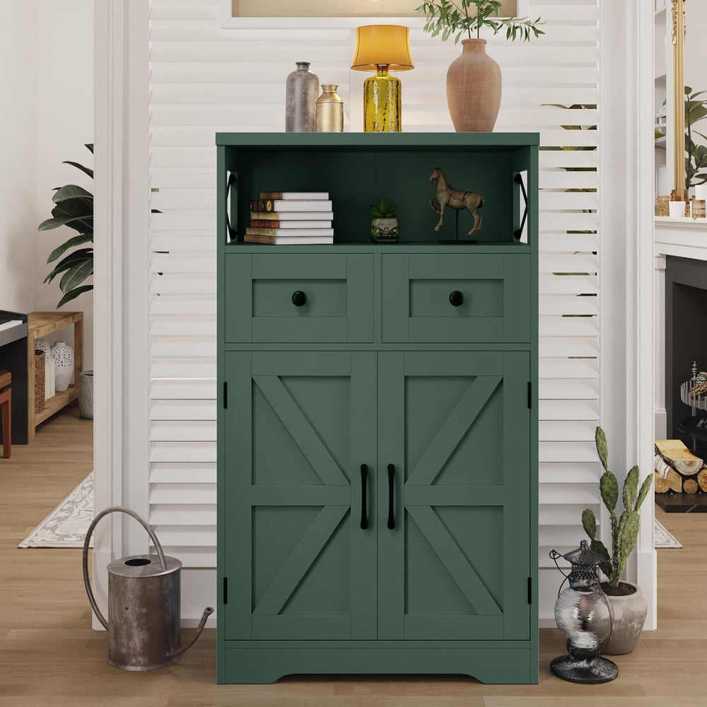 Farmhouse Storage Cabinet with Drawers, Small Kitchen Pantry Cabinet, Green