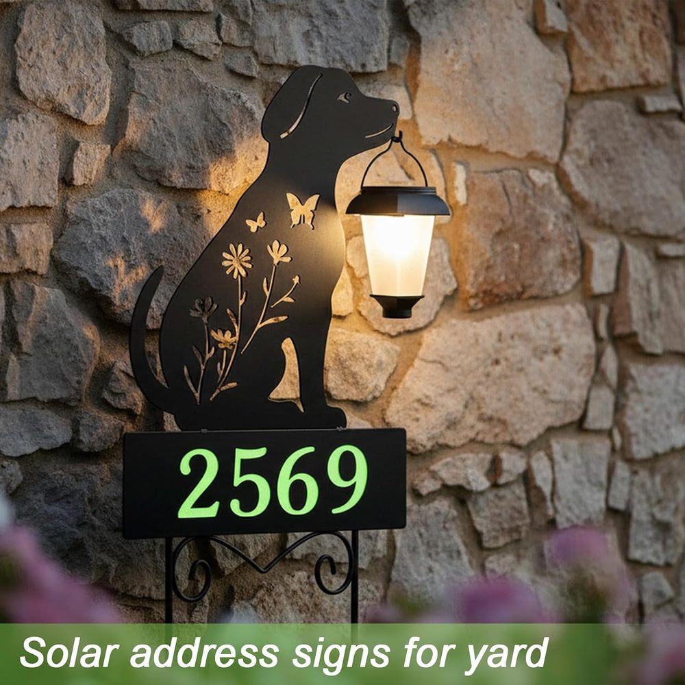 Solar House Numbers for Outside,Metal Dog Address Signs for Houses Yard