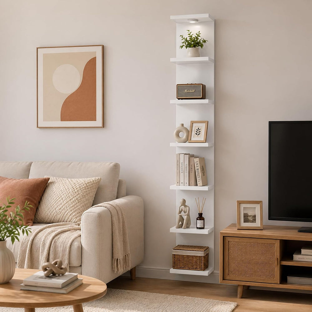 7 Tier Wall Shelf Unit White Floating Shlef with Led Light for Display