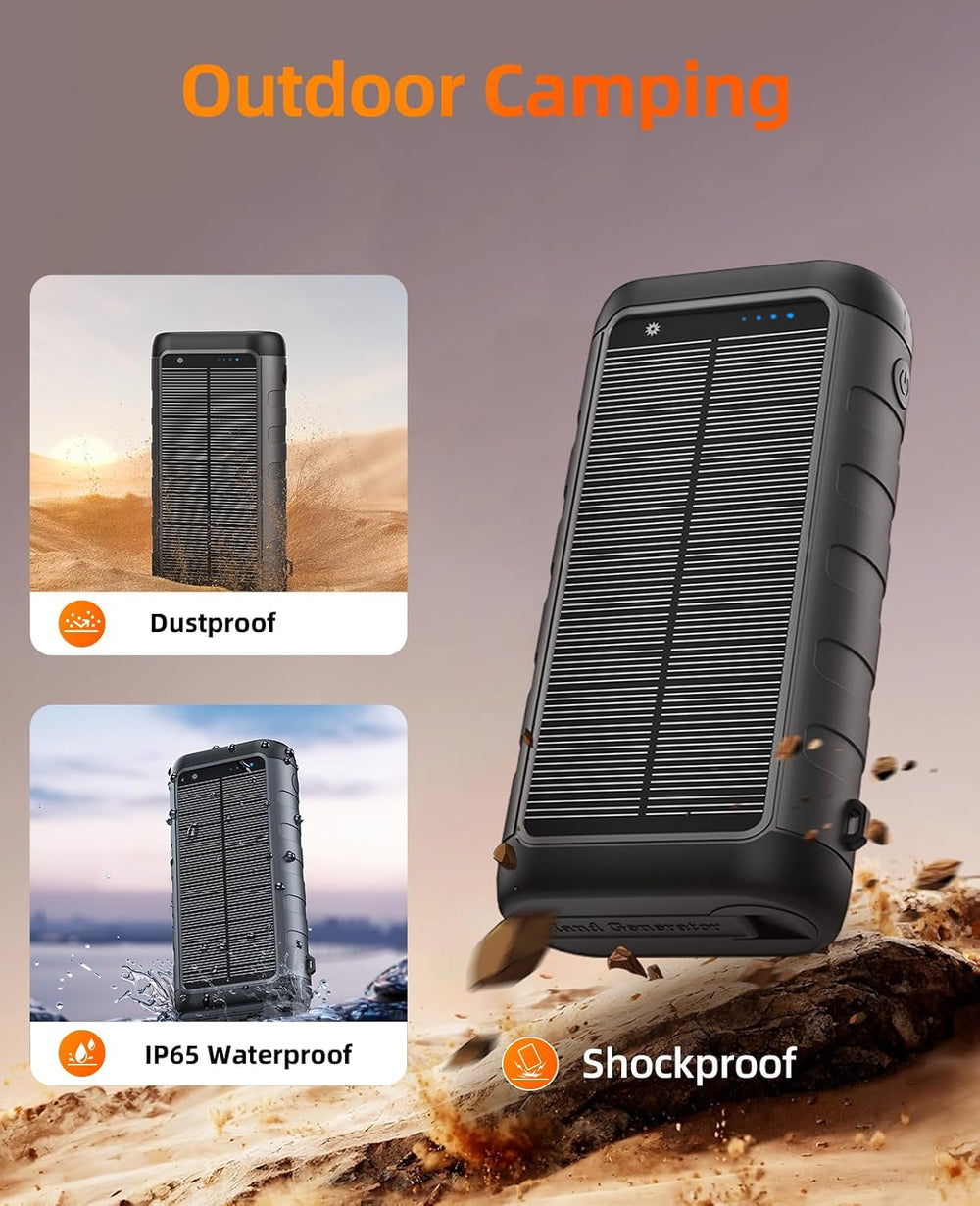 Solar Charger Power Bank 59800mAh, 6 Outputs & Hand Crank, Emergency Use