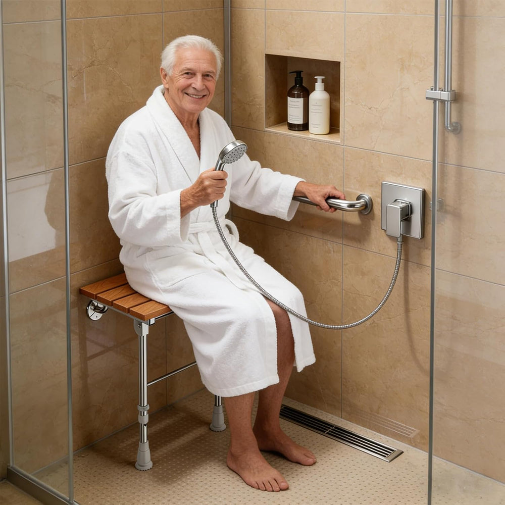 Folding Shower Seat Wall Mounted, Teak Wood