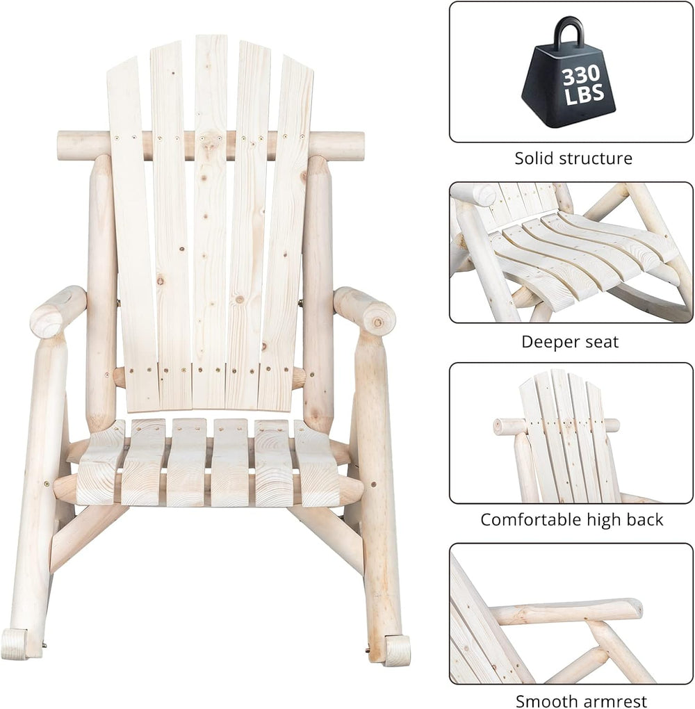 Outvita Wooden Rocking Chair, Fir Log Adirondack Rocker(Natural Finish)