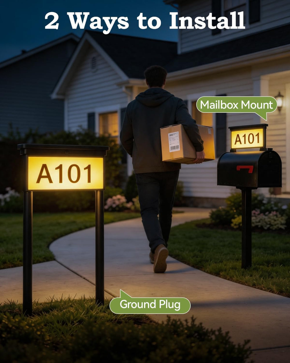 Solar Address Sign for Yard,Double Side Light House Numbers,2 Pack