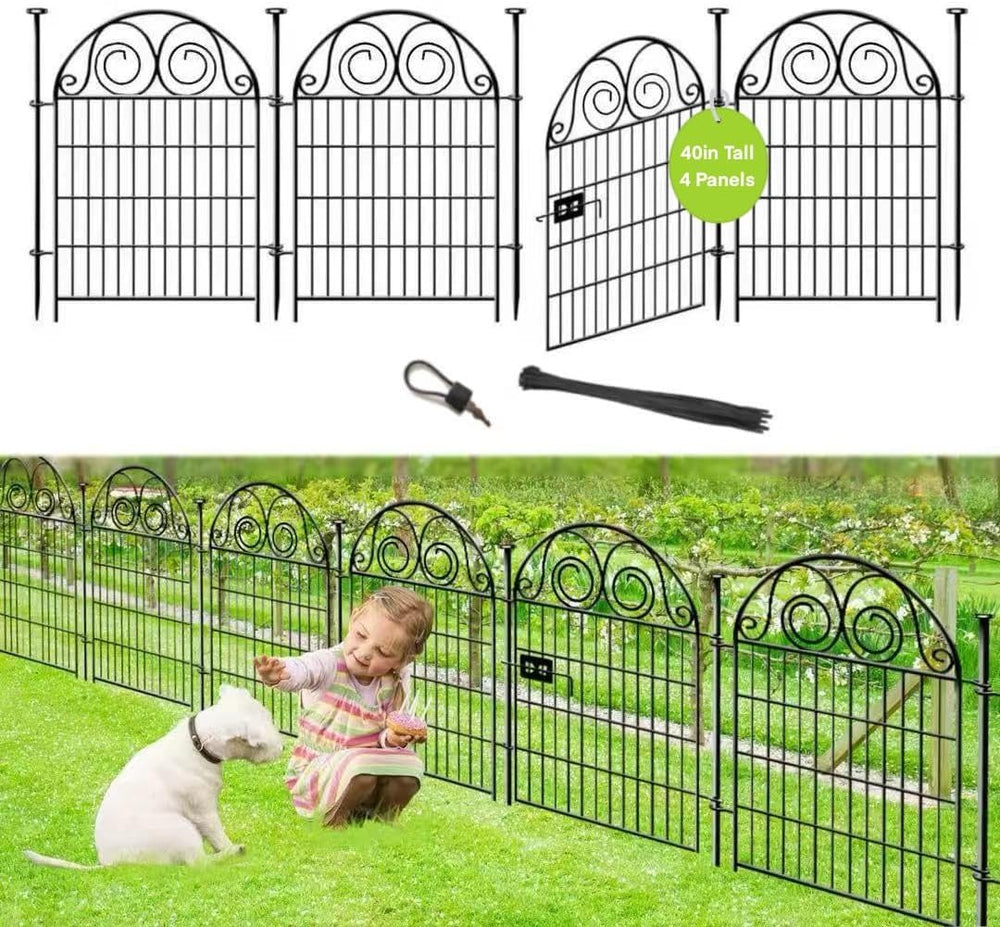 Getlay Tall Garden Fence with Gate, 40 Inch(H) 4 Panels Total Length 8.8 Ft D...