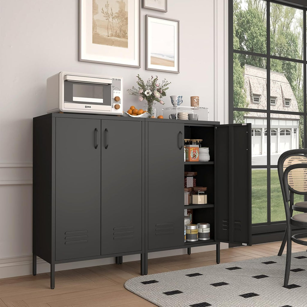 IRONFFICE Metal Storage Cabinet,Metal Cabinets with Doors and Adjustable Shelves,2 Door Storage Cabinets with Legs,Morden Accent Cabinets for Home Office,Black