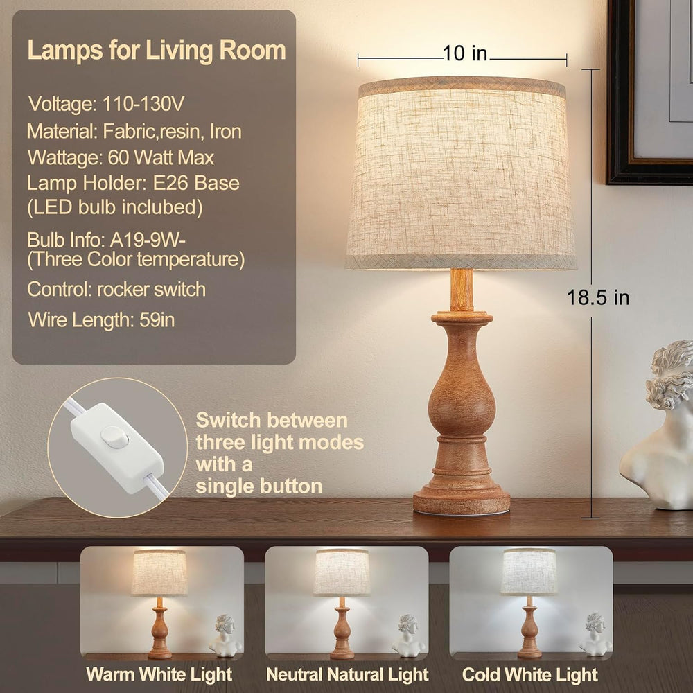 Table Lamps Set of 2, 18.5" Vintage Bedside Lamps for Bedroom Living Room