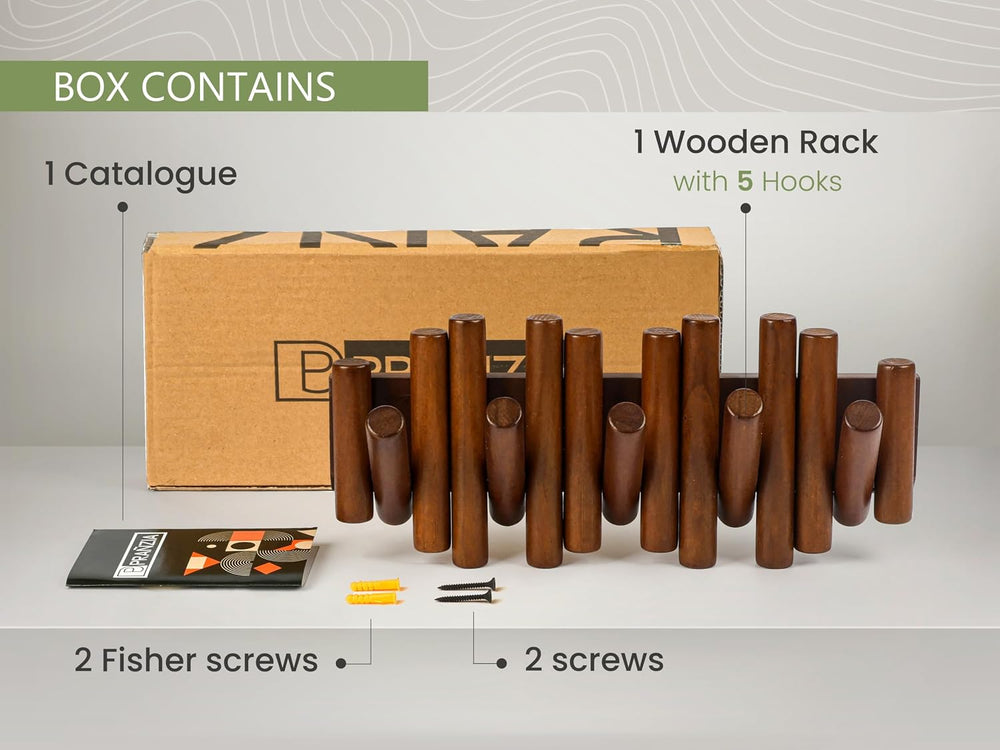 Folding Wall Coat Rack, 5 Flip-Down Wood Hooks for Entryway, Brown