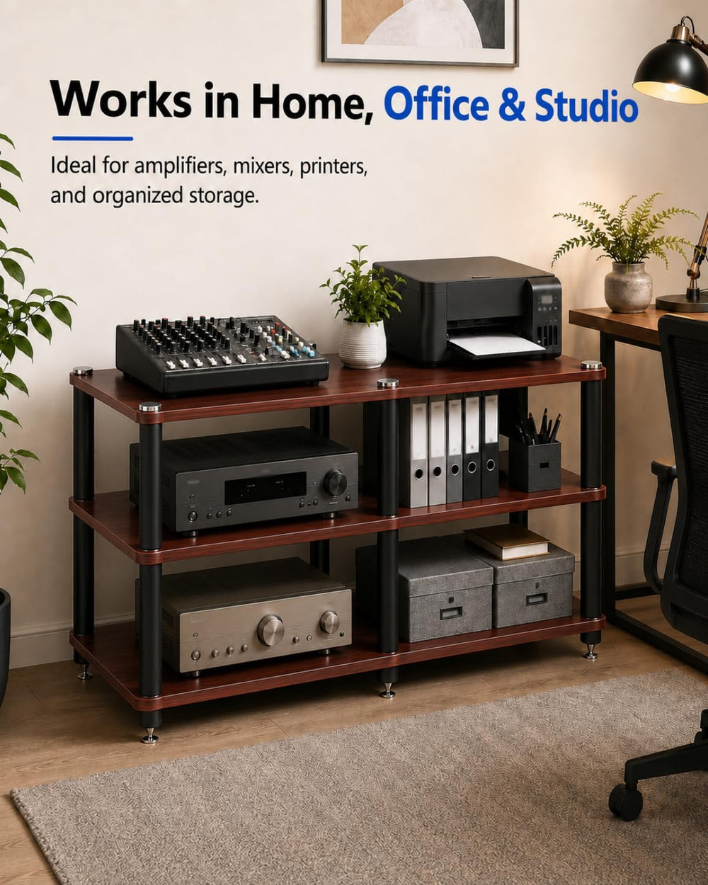3 Tier Heavy Duty AV Media Stand, Stereo Stands and Racks, Teak