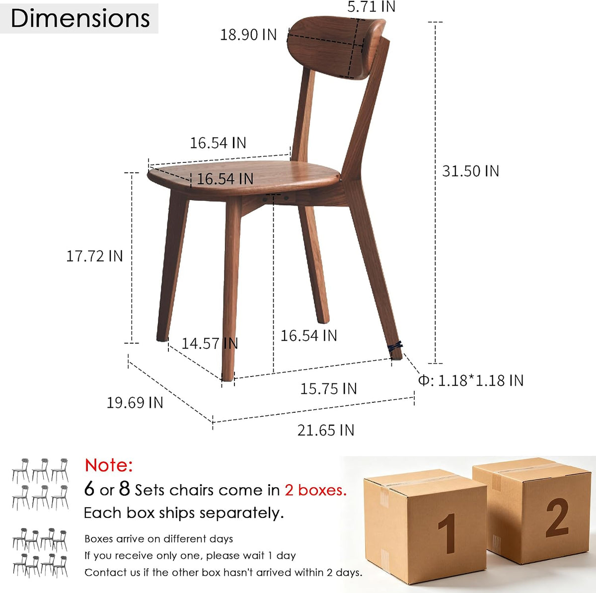 modern solid oak dining chairs set of 6, close-up detail