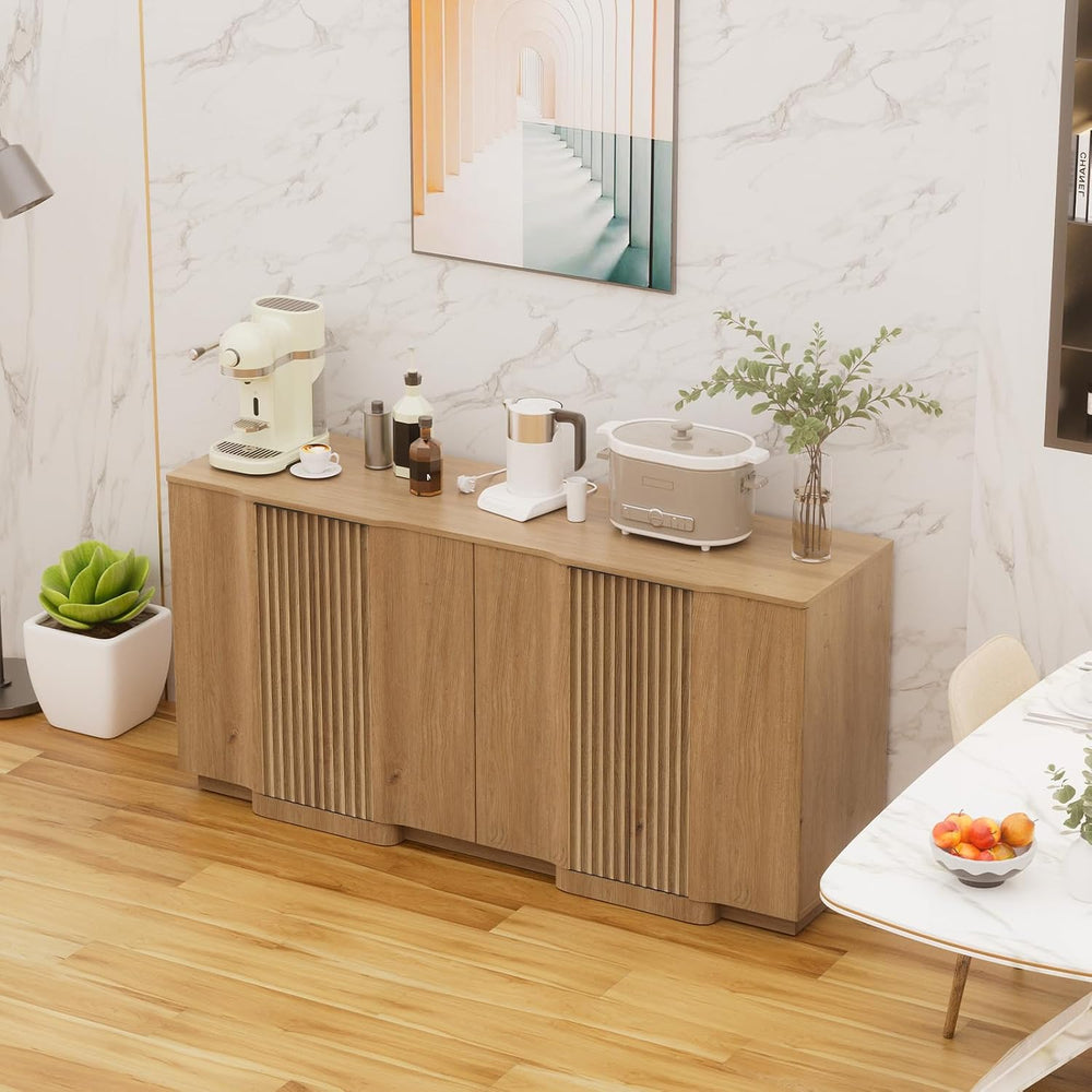 Yechen Fluted Buffet Cabinet with Storage, 31.5" Accent Sideboard Credenza