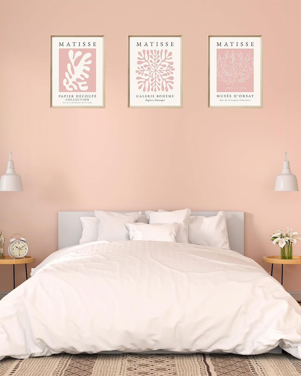 Framed Matisse Pink Wall Art Set of 3, Abstract Canvas Prints
