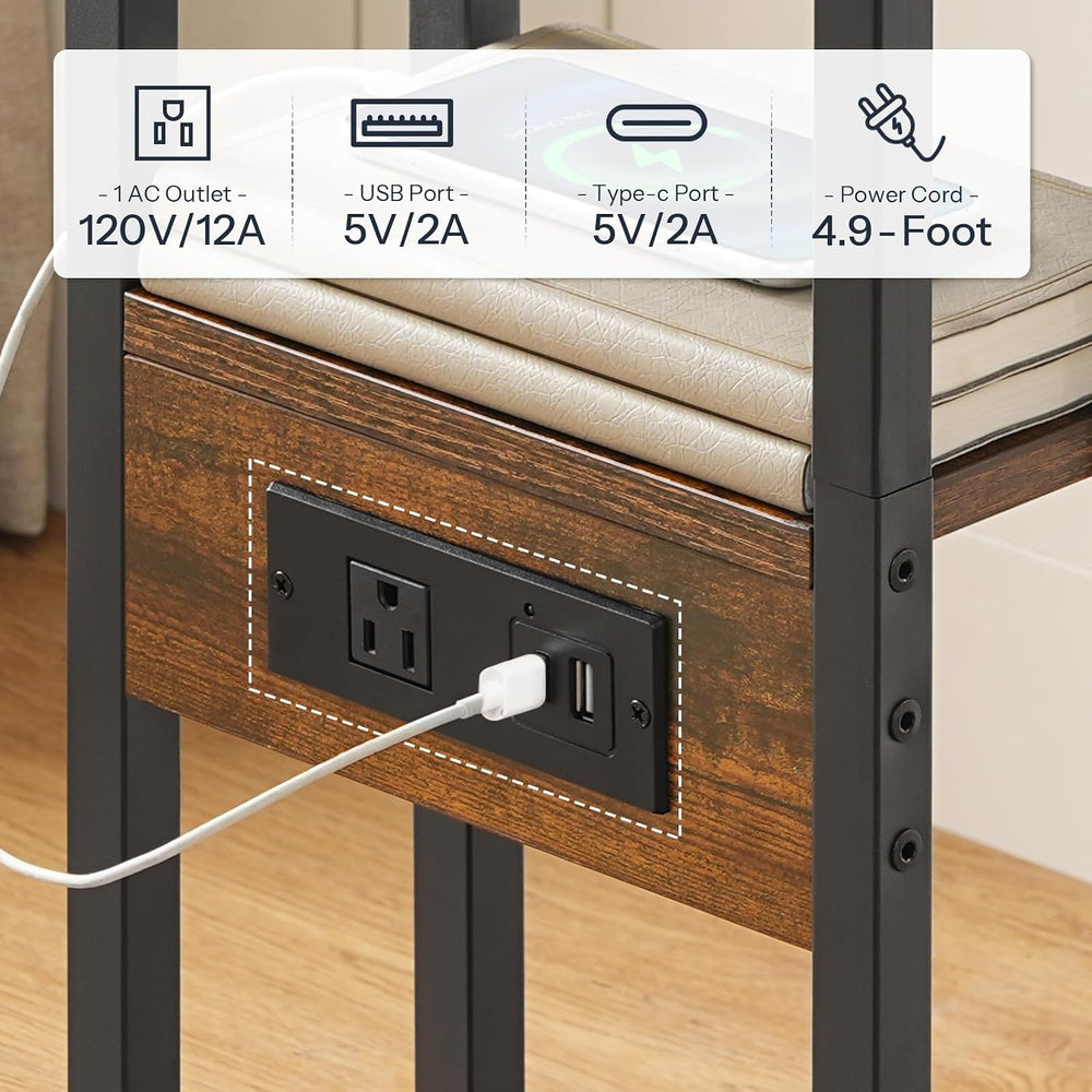 HOOBRO Foldable C Shaped End Table, Side Table with Charging Station