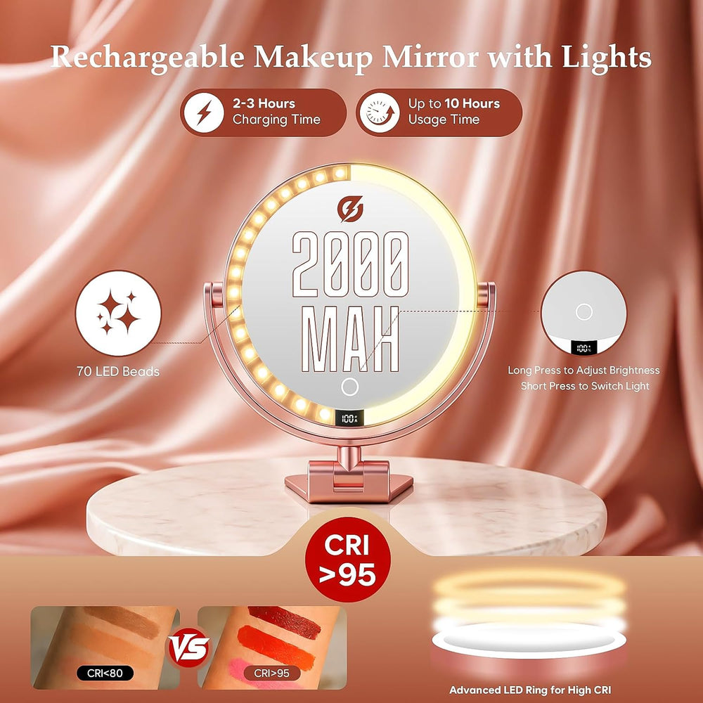 1X/30X Makeup Mirror with Lights, Magnifying Mirror (Rose Gold)