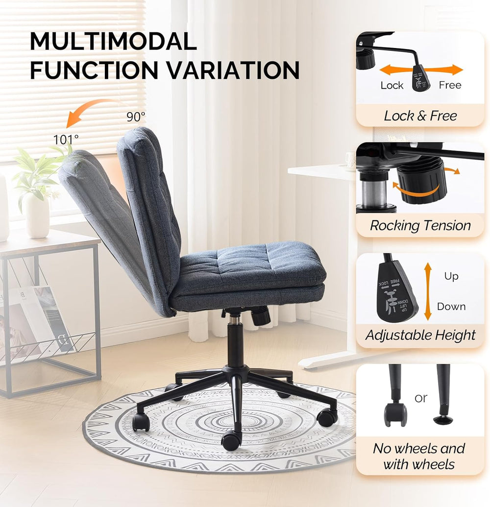 VINGLI Mid Back Armless Office Desk Chair with Wheels/no Wheels,360°Rocking S...