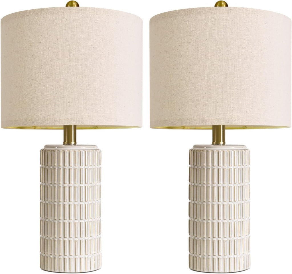 PoKat 20.75" Small Modern Ceramic Table Lamps Set of 2 for Bedroom, White