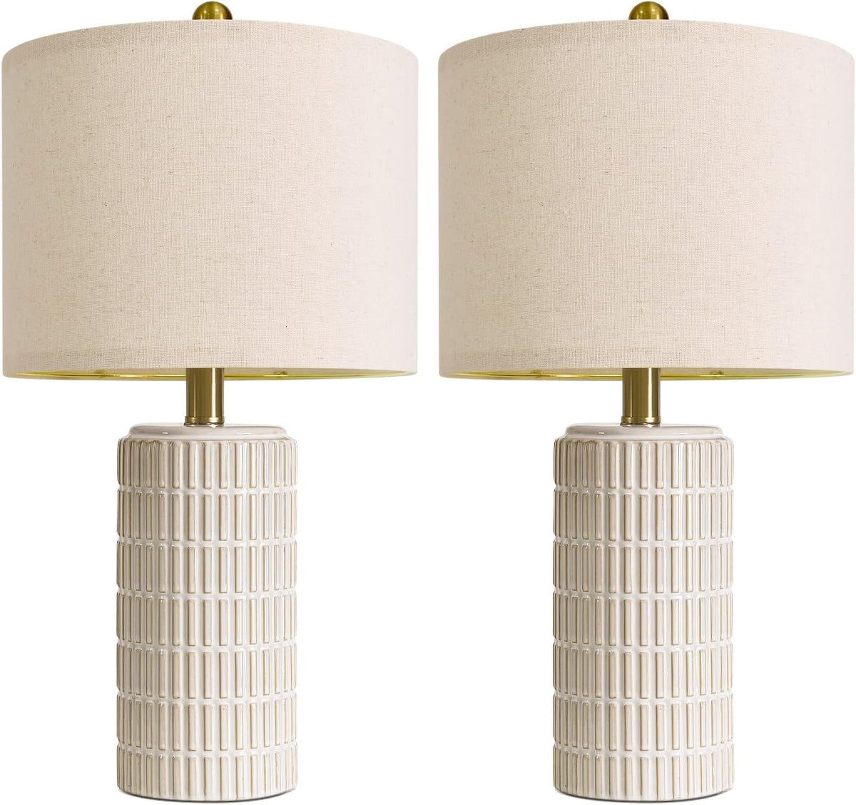 PoKat 20.75" Small Modern Ceramic Table Lamps Set of 2 for Bedroom, White