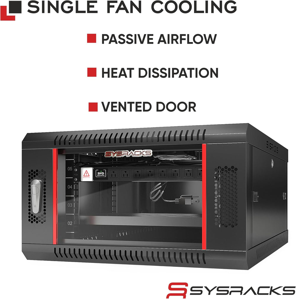 Sysracks 6U Wall Mount Server Rack Cabinet, 18-Inch Deep, Black