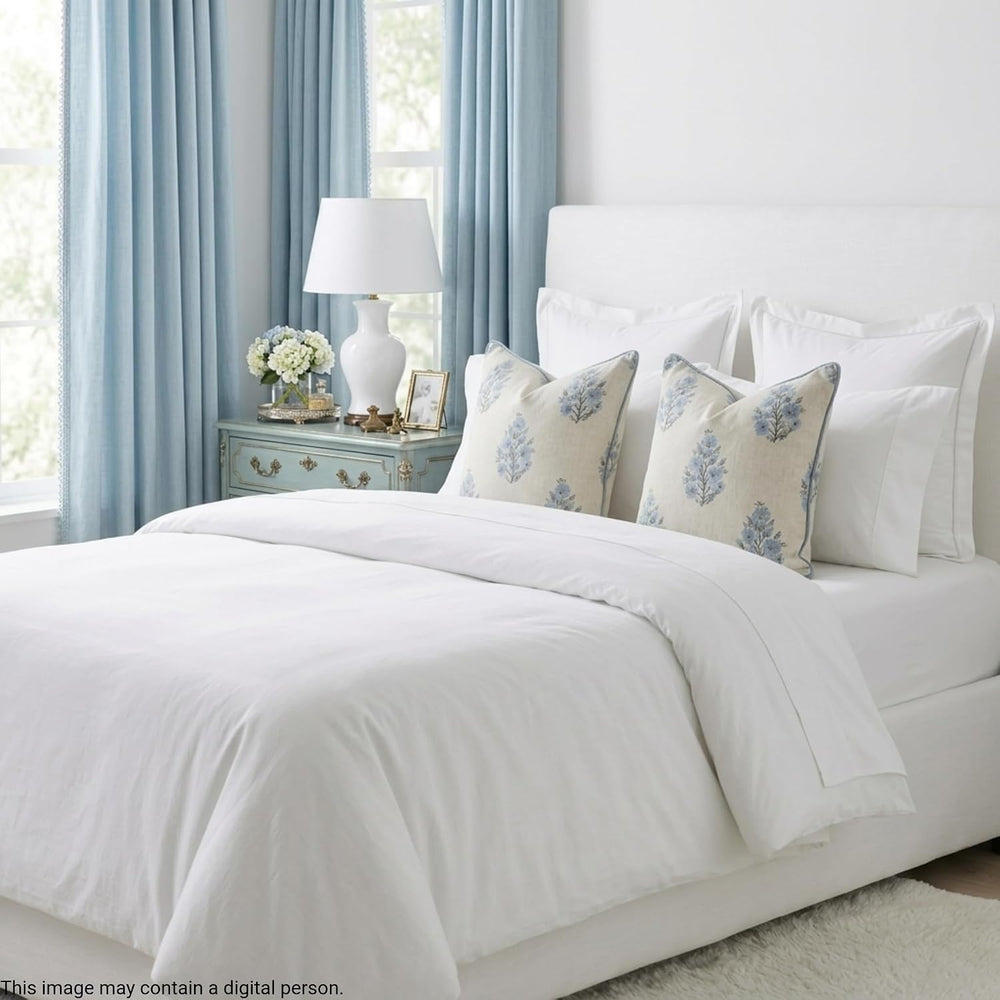 Jillien Harbor “The Camille” Floral Block Print Pillow Cover – Soft Blue and ...