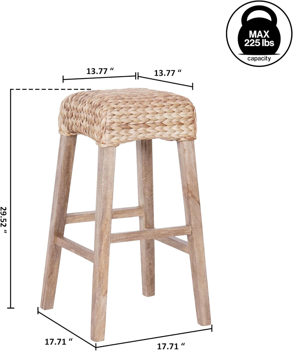 JONATHAN Y Maui Backless Woven Water Hyacinth Bar Stool, 30" Natural