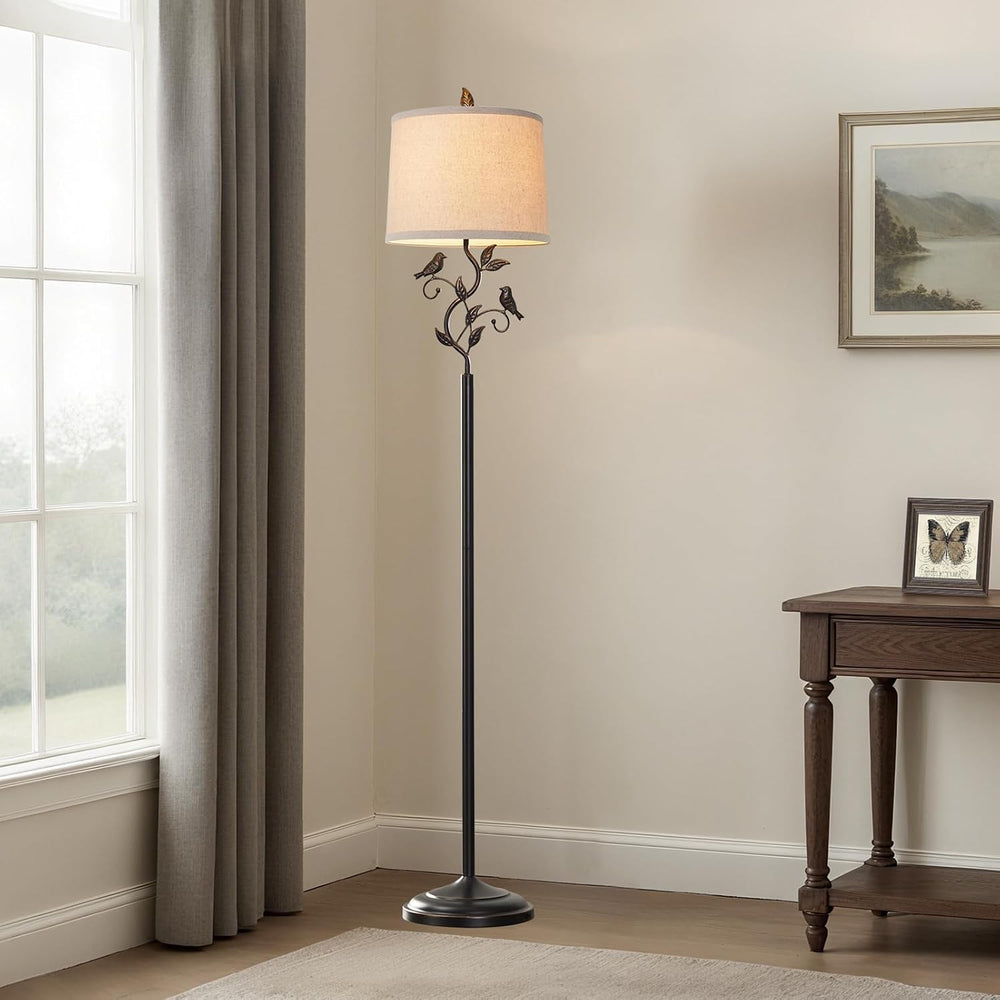 63" Rustic Unique Bird Leaf Floor Lamp for Living Room