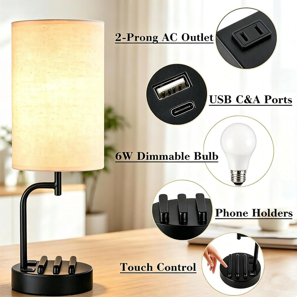 Dreamholder Touch Control USB Table Lamp with USB C/A & AC Outlet, 3-Way ...