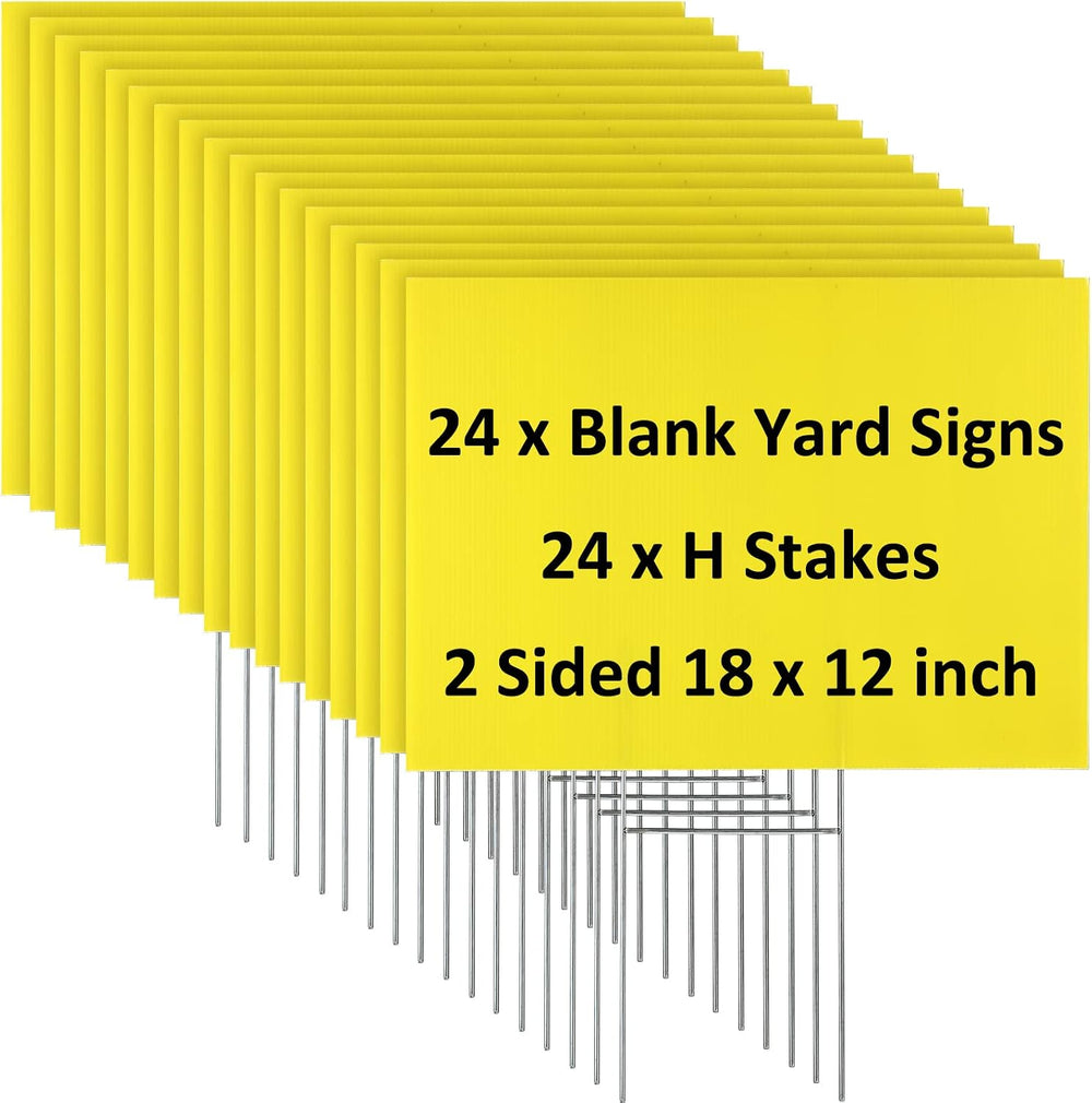 Reginary 24 Sets Blank Yard Signs with Stakes for Lawn, 12 x 18 In, Yellow