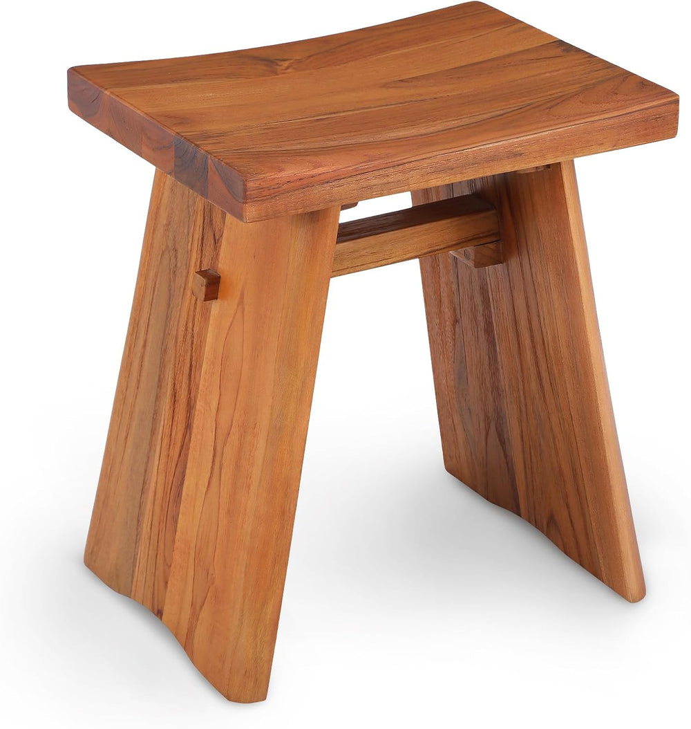 StrongTek Teak Shower Stool, Pre-Oiled, 18 in, 350 lb, Curved Seat