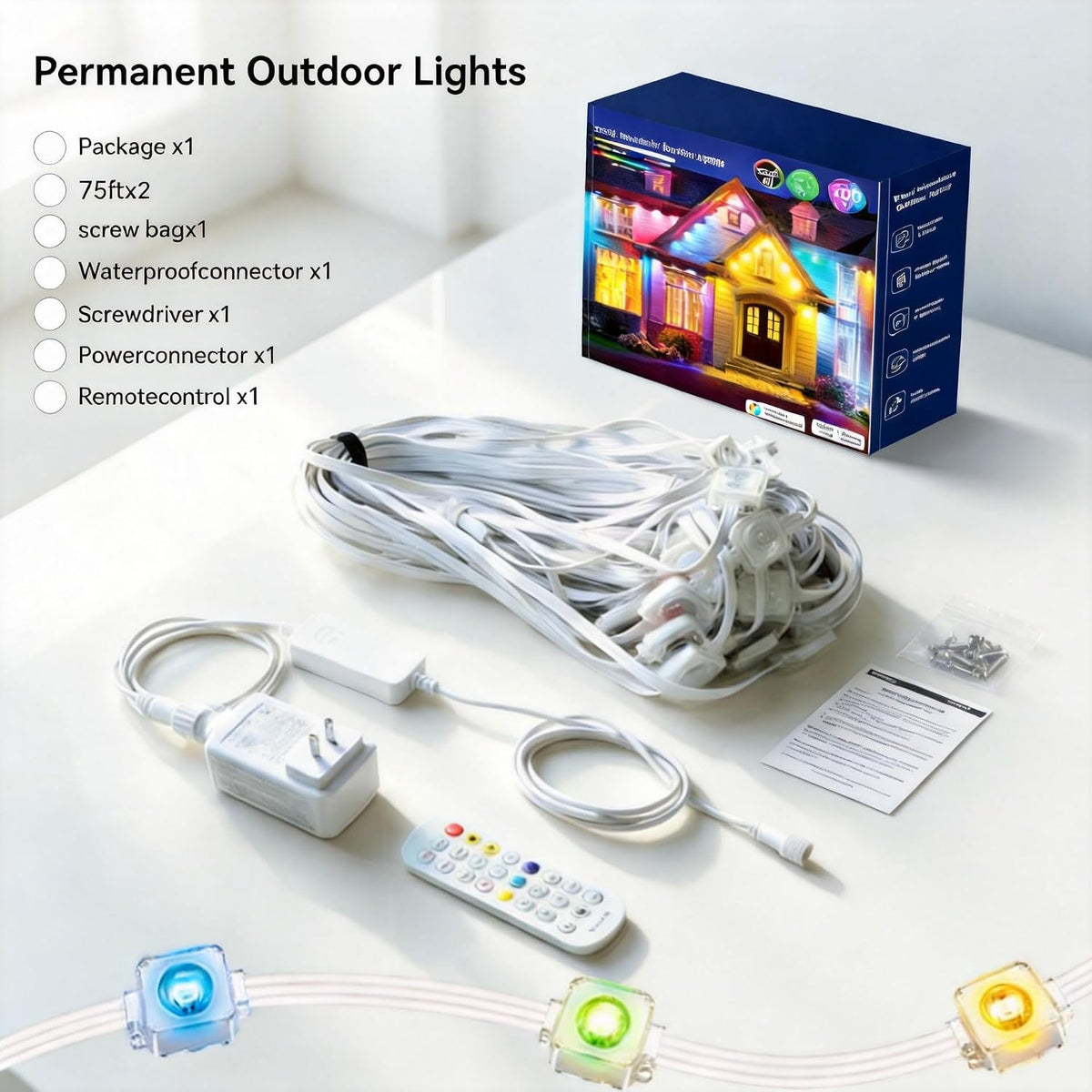 Permanent Outdoor Lights 150ft RGB+IC Outdoor String Lights App&Voice Control,IP67 Waterproof,100 Scene Modes Decoration for Home Christmas,Halloween,Holiday Decor,Timer Function