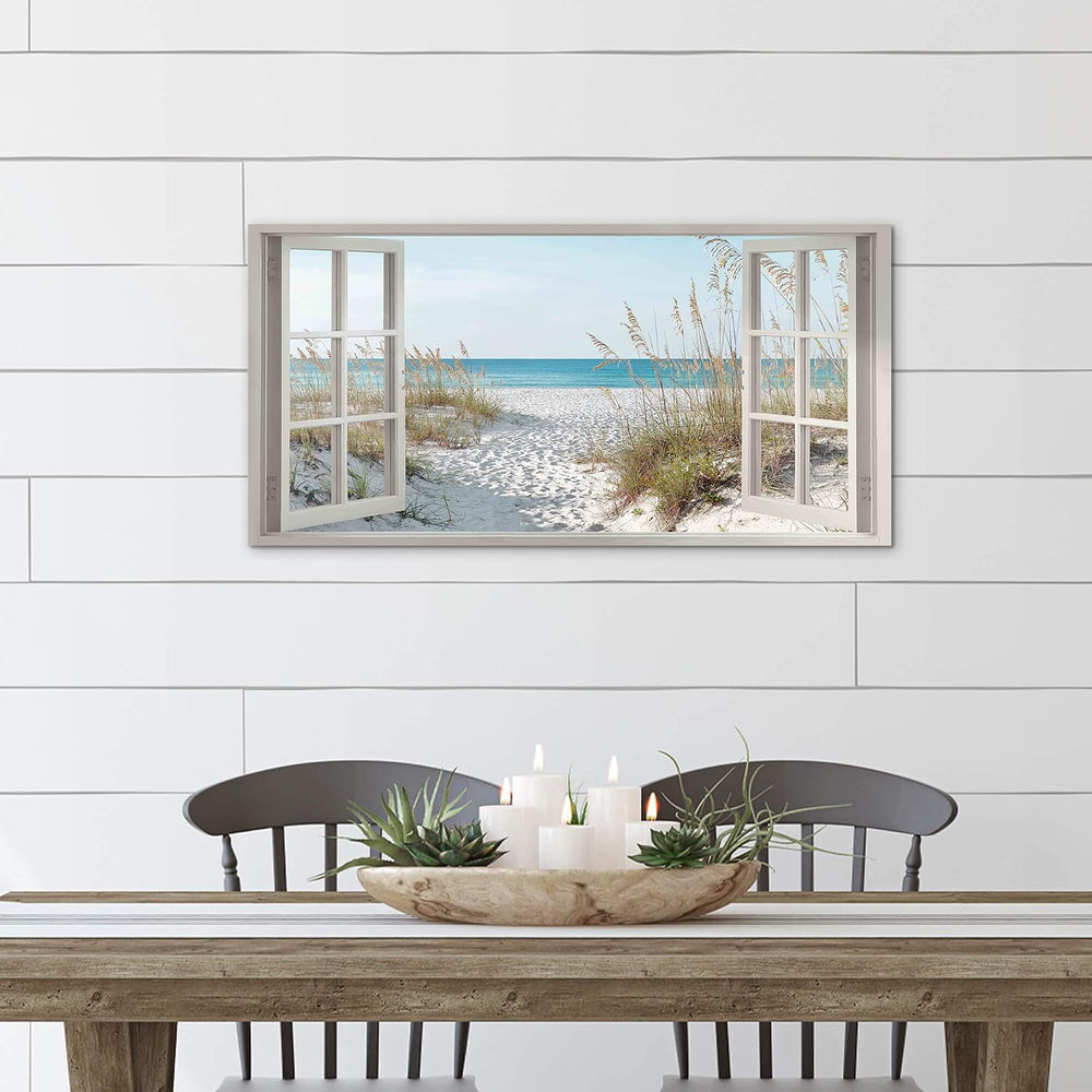 the stream design Beach Window Wall Art Canvas, Coastal Bedroom 40"x20&q...