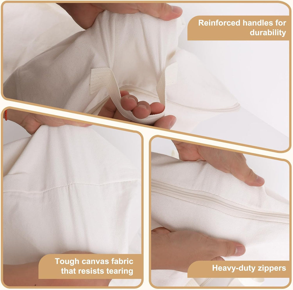 Soft Large Canvas Storage Bags with Zipper. Thick Breathable. Four Carrying H...