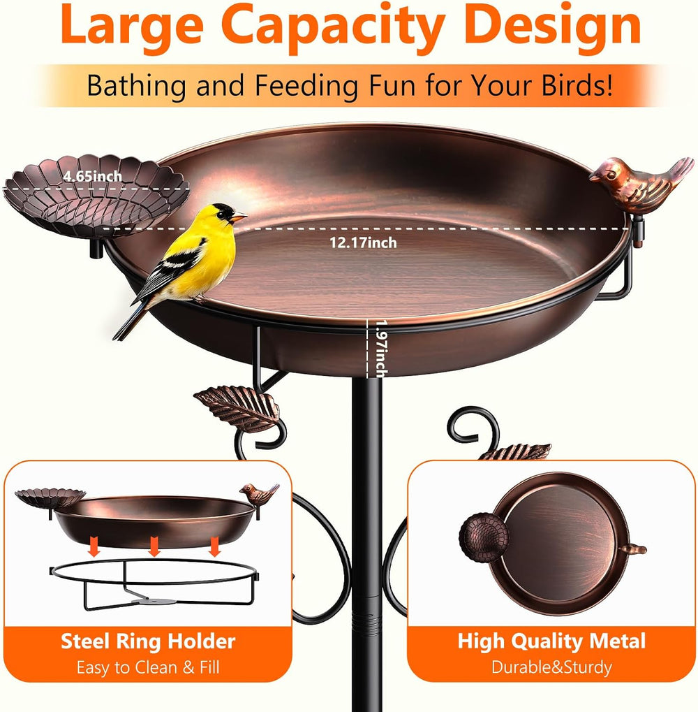 50" Tall Metal Bird Bath for Outside, Outdoor Water Feeder Bowl