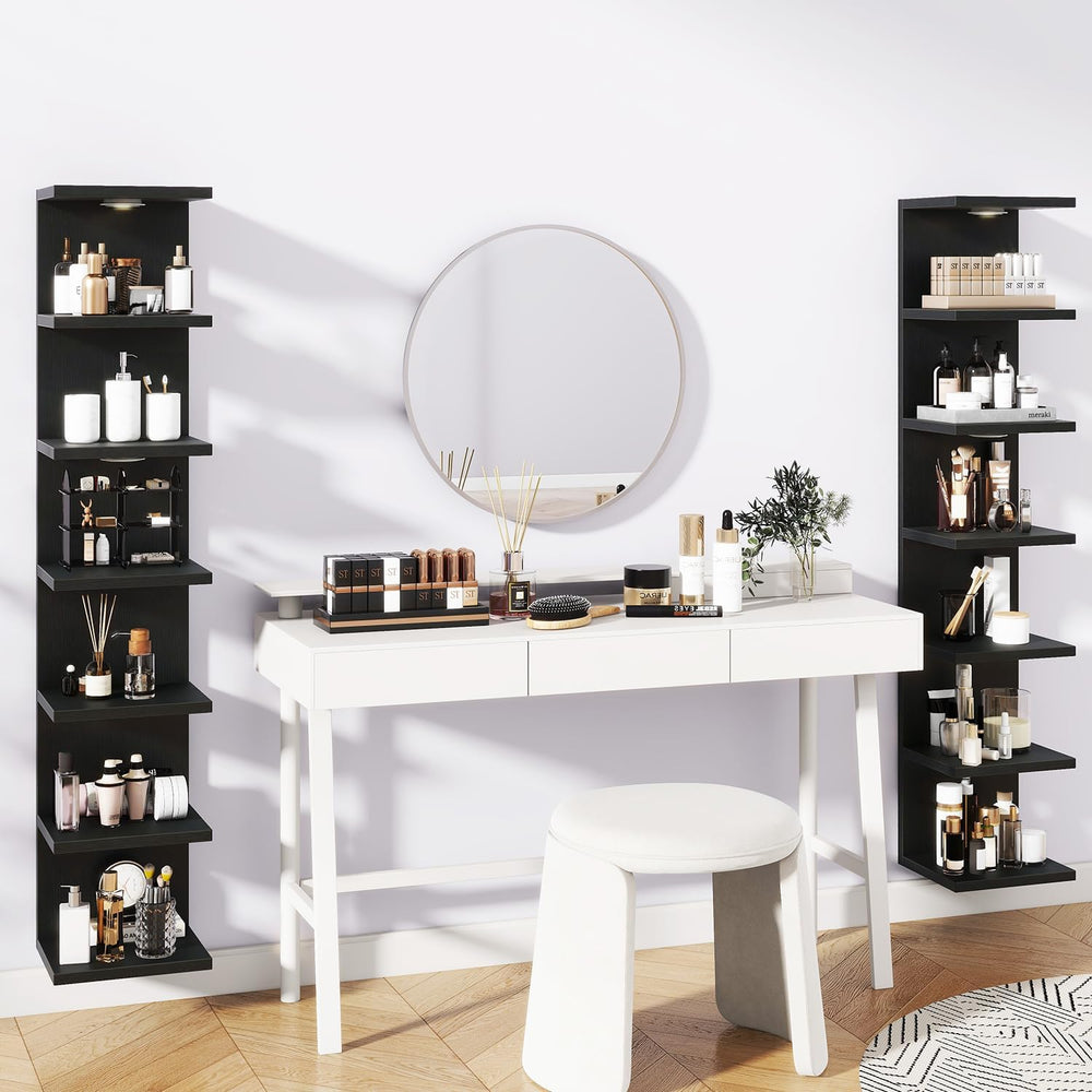 IBUYKE 7 Tier Wall Shelf Unit with LED Lights,Lack Shelf Black WBC017B