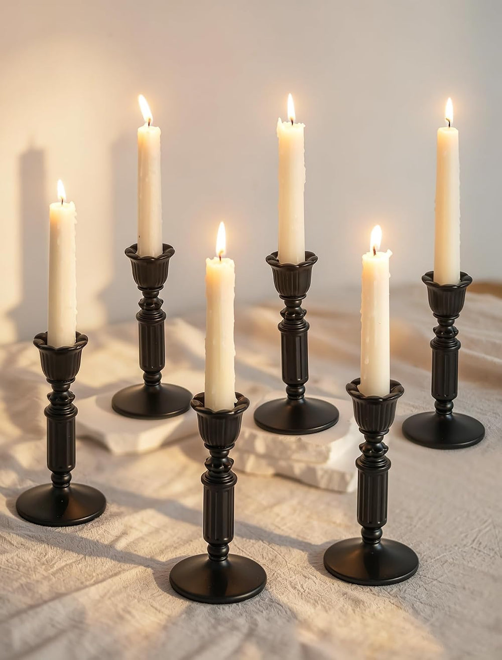 Romadedi Vintage Black Candle Holders Gothic Halloween Candlestick Set of 6
