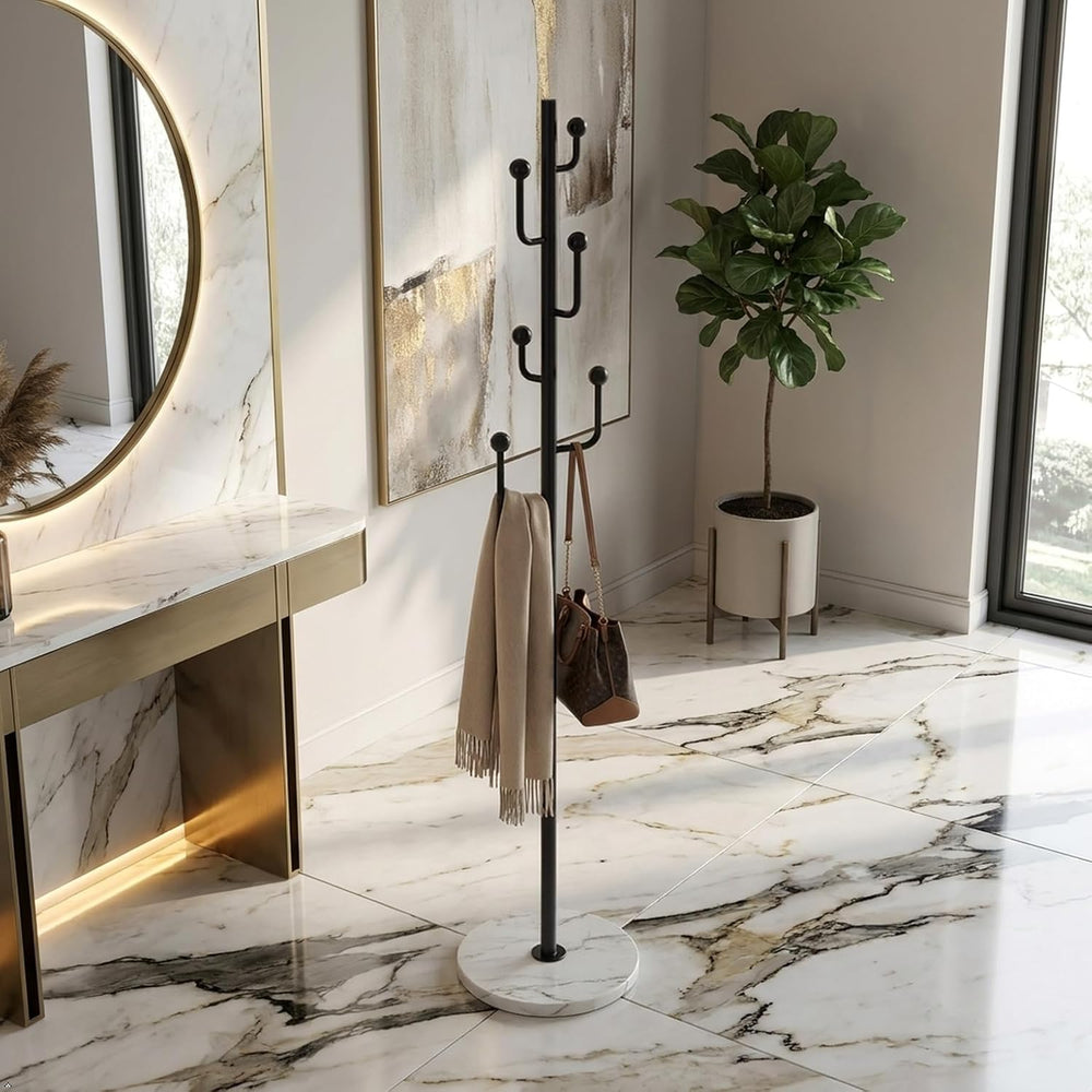 Black Cactus Metal Coat Rack Freestanding Stand with Marble Base