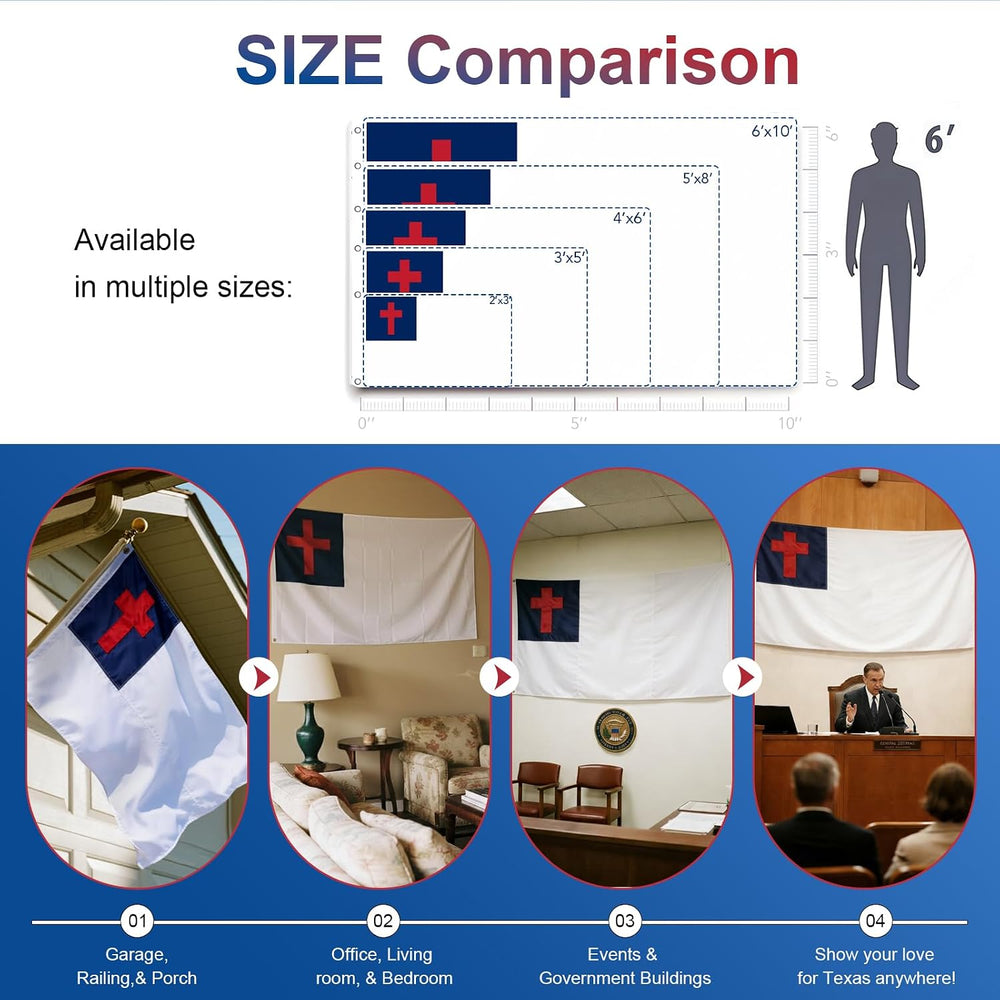 SYII Combo Pack: Christian Flag and American Flag 3x5 FT Outdoor, Embroidered...