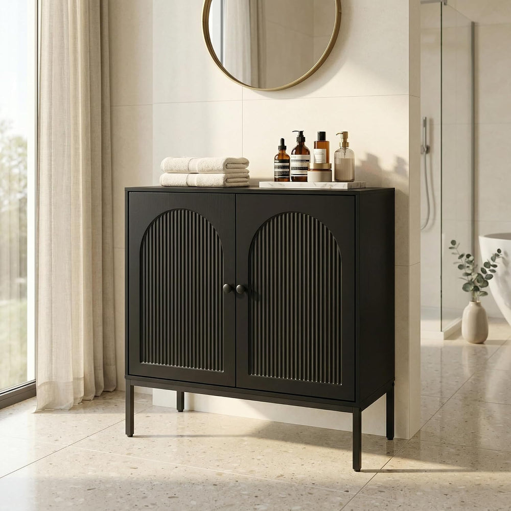 Yechen Modern Fluted Sideboard Buffet Cabinet with Storage, Black