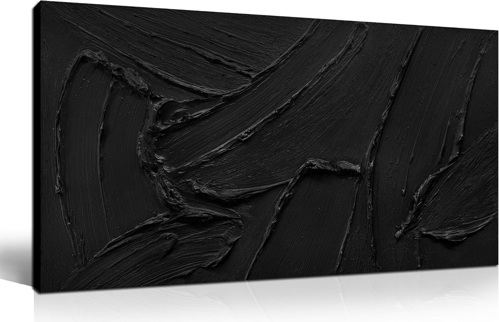 MXUNYZ Black Abstract Canvas Art, Hand Painted 3D Thick Texture Painting