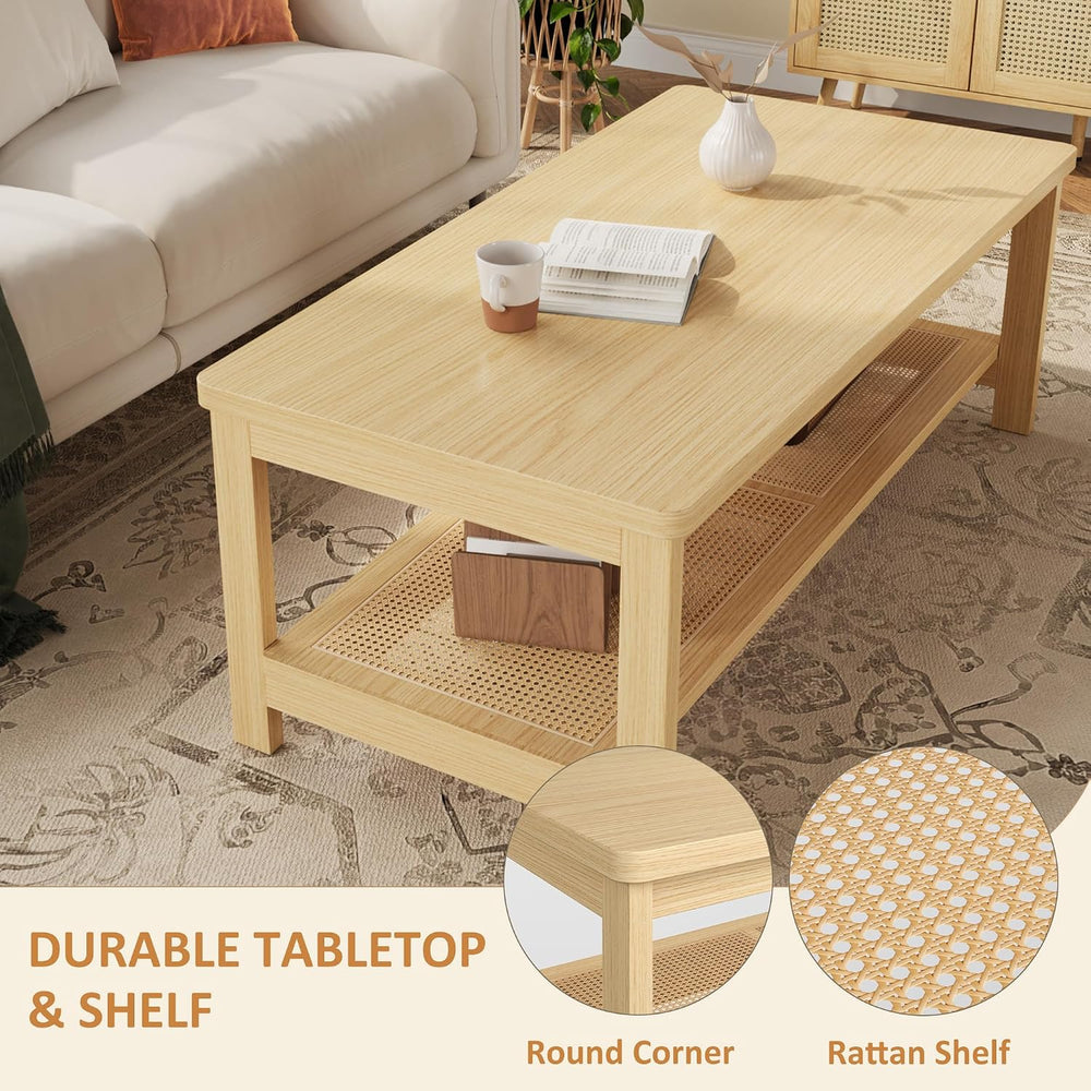 IDEALHOUSE 2 Piece Living Room Set, 62" TV Stand Coffee Table, Natural
