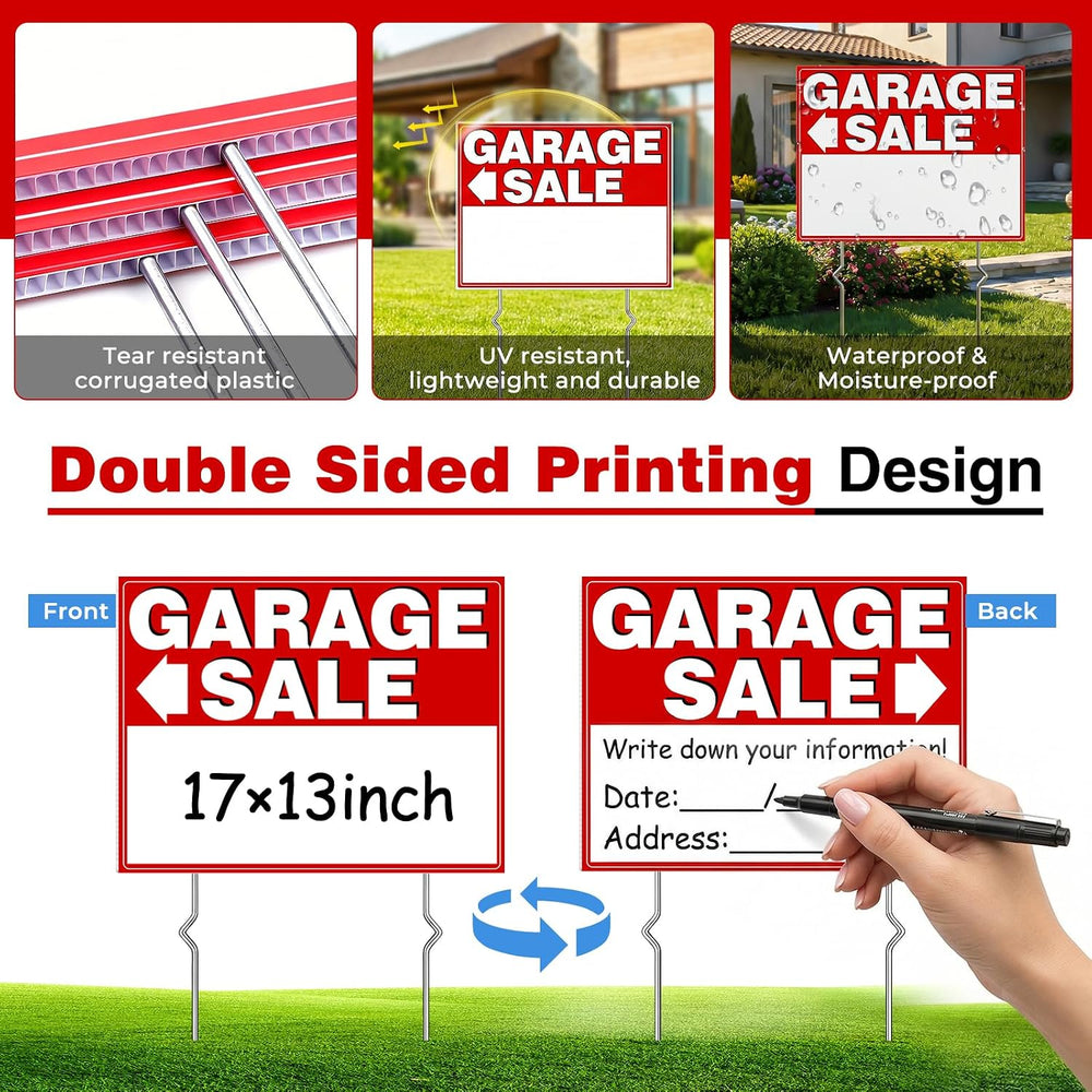 Garage Sale Signs Kit (14Pack)-17x13 Inch Large Garage Sale Sign with Metal S...