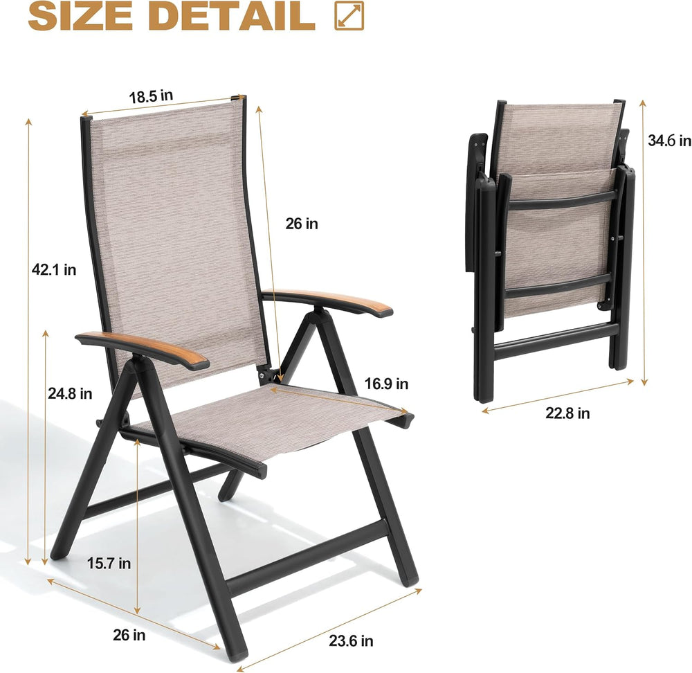 Pellebant 2 Piece Outdoor Dining Set for 2, Aluminum Foldable Dining Chairs
