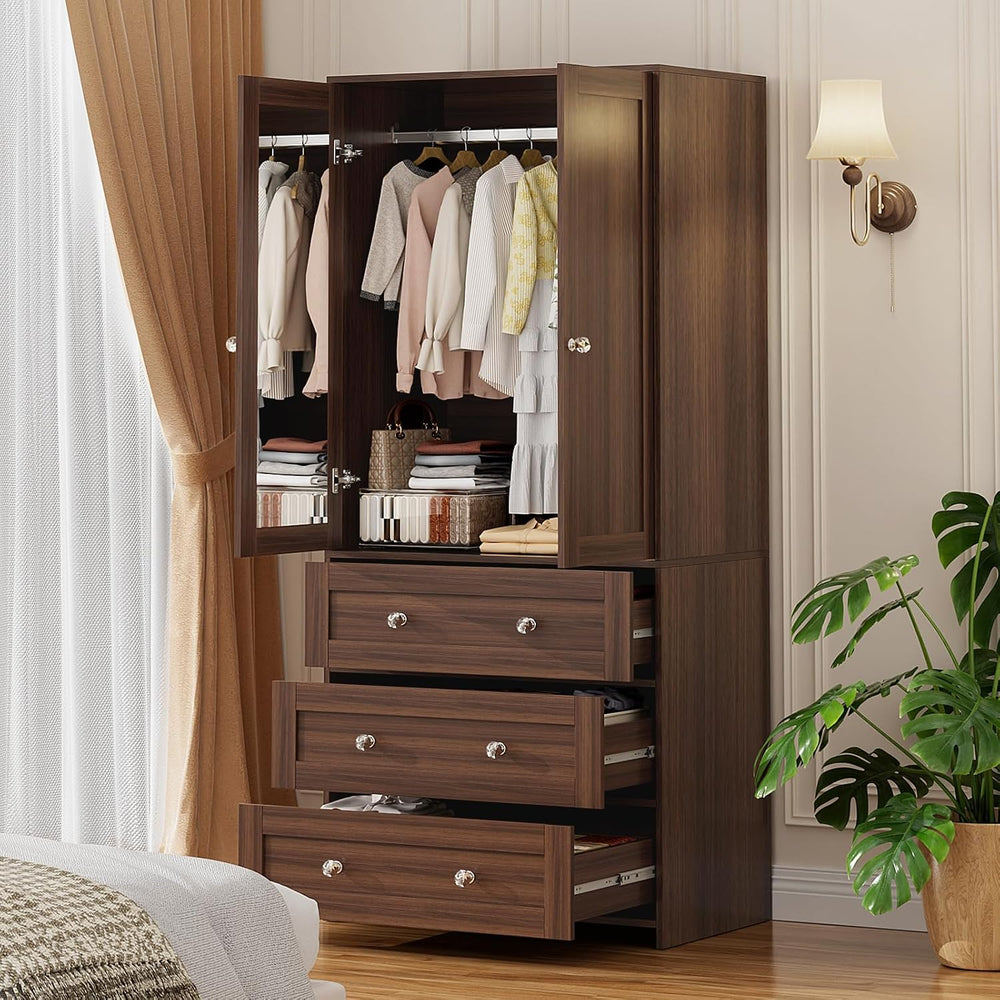 VOWNER 71" Tall Armoire Wardrobe Closet with Drawers and Mirror