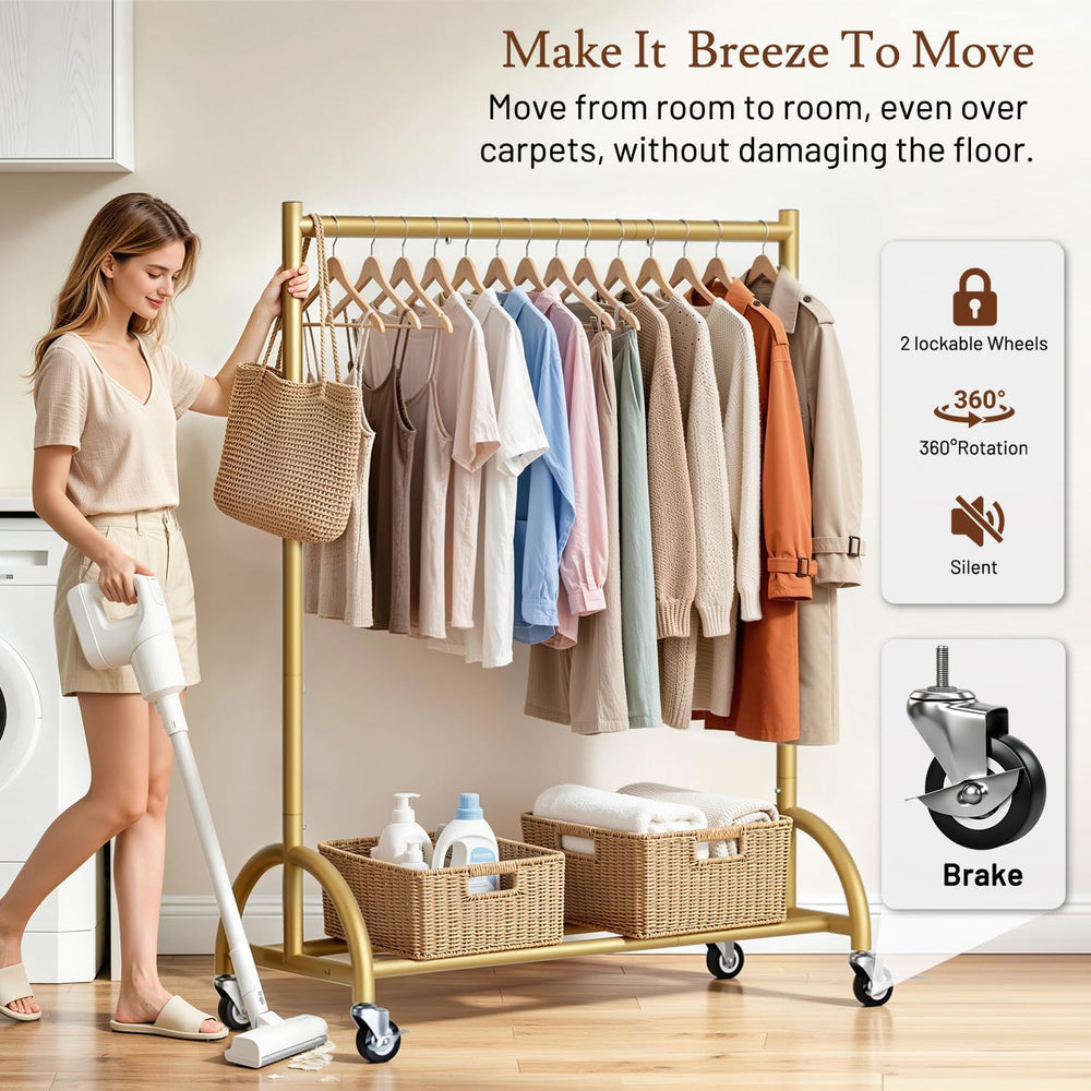 SLEEPING LAMB Heavy Duty Gold Clothing Rack for Hanging Clothes with Wheels