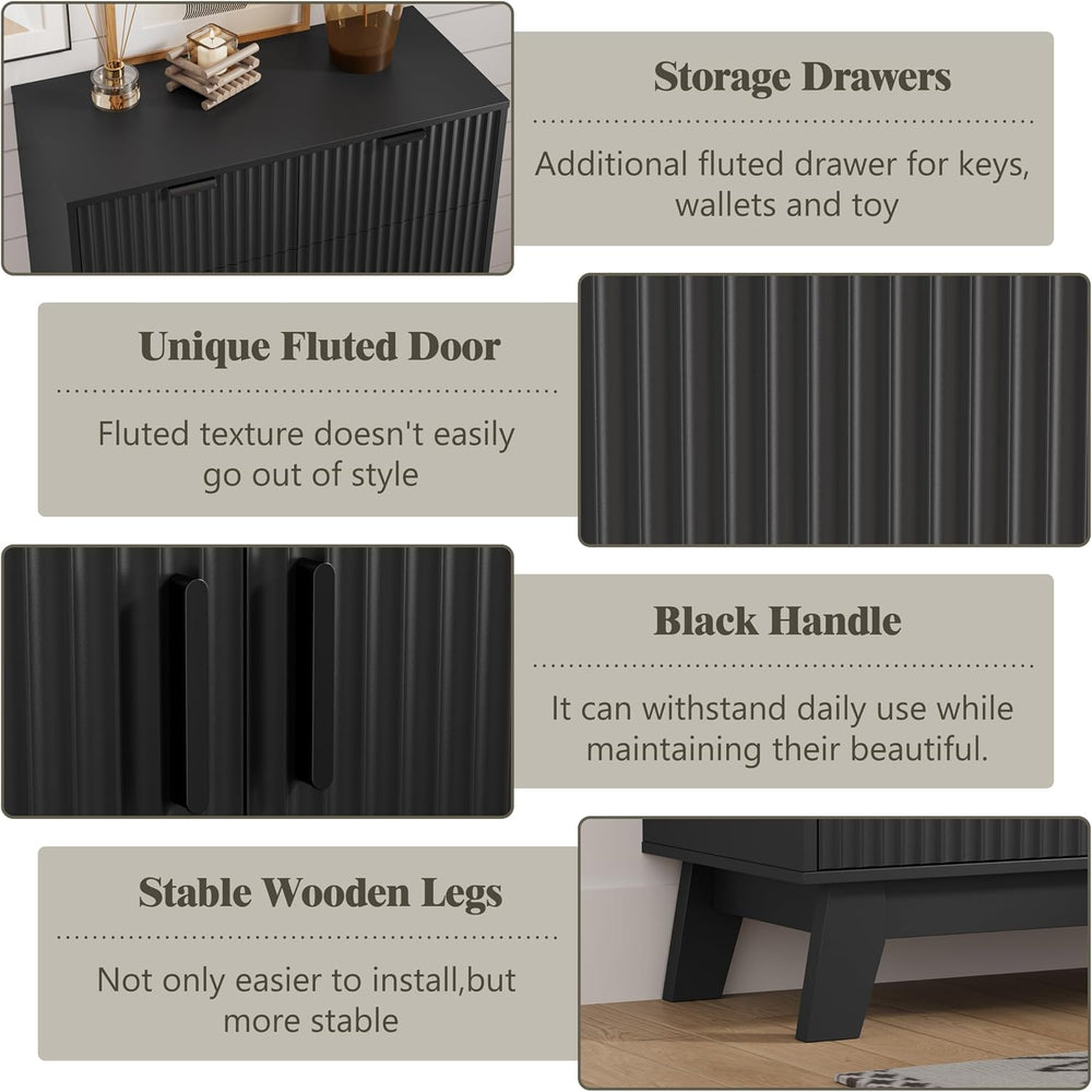 HUANLEGO 4 Tier Fluted Shoe Cabinet Storage for Entryway, Black