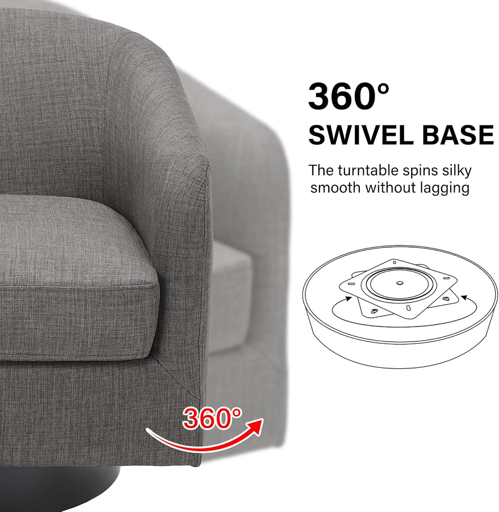 Swivel Barrel Accent Chair, Comfy Reading Armchair, Grey, Set of 2