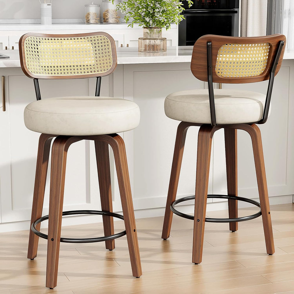 YaFiti 26" Bar Stools Set of 2 with Rattan Backs, Cream White