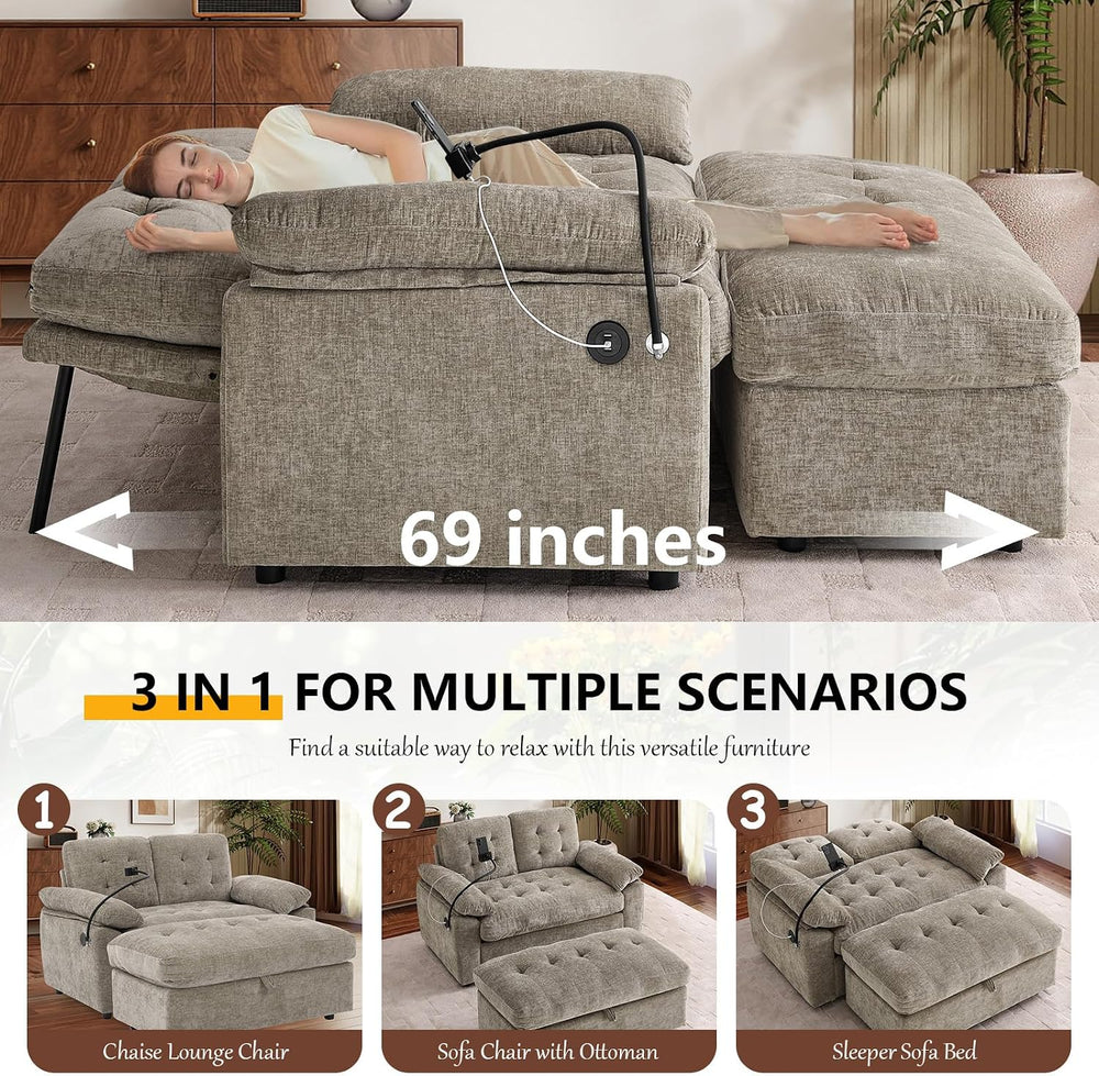 56” Chaise Lounge Chair with Ottoman, Oversized Loveseat Reading Accent Comfy...