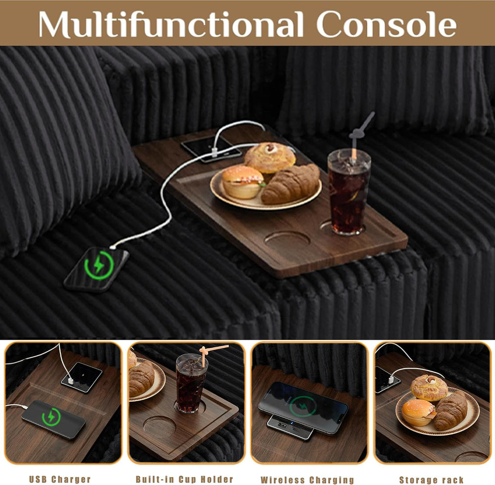 137'' U Shaped Boneless Sectional Couches with USB & Wireless Cha...