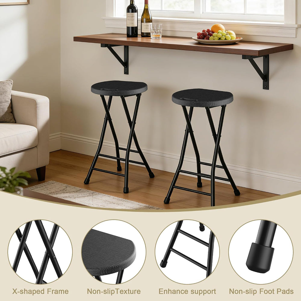 24 Inch Folding Stool Set of 4, Portable Metal Foldable Stool with Handle &am...